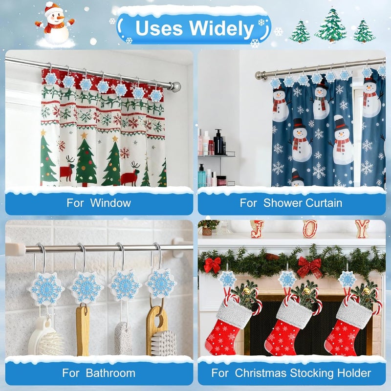 VinTS 12PCS White Blue Snowflake Shower Curtain Hooks,Christmas Shower Curtain Hooks,Snowflake Winter Decoration for Christmas Bathroom Living Room - Image 5